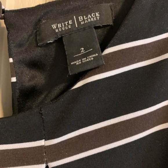 White House Black Market Size 2 Dress Black Stripe Sleeveless Elastic Blouson - Picture 2 of 6